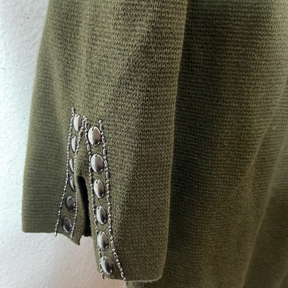 CHICOS MILITARY EMBELLISHED SWEATER JACKET CARDIGAN OLIVE L (12) - Picture 5 of 11